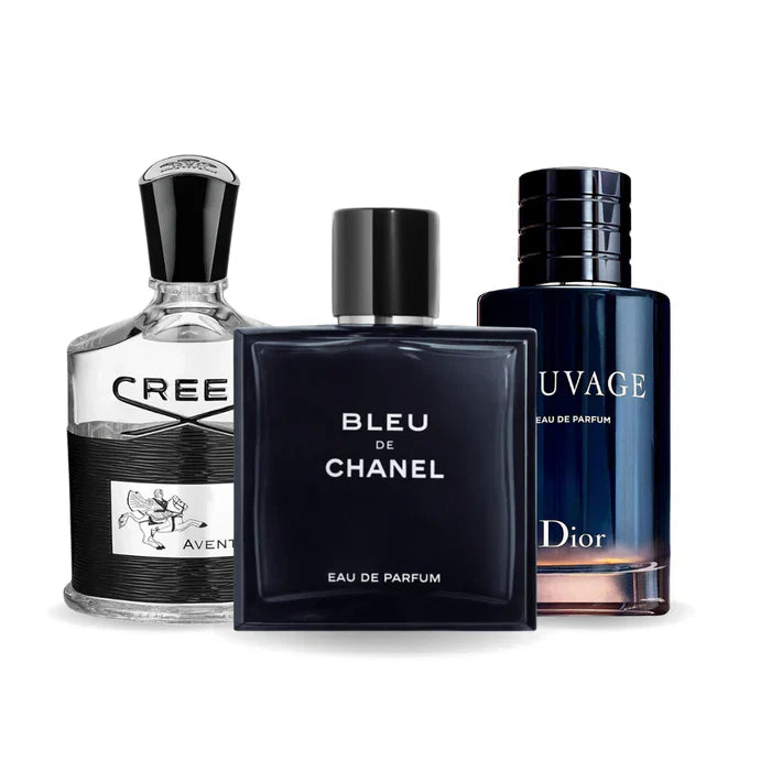 Pack de 3 parfums : Creed AVENTUS, BLEU DE CHANEL & Dior SAUVAGE – 100 ml