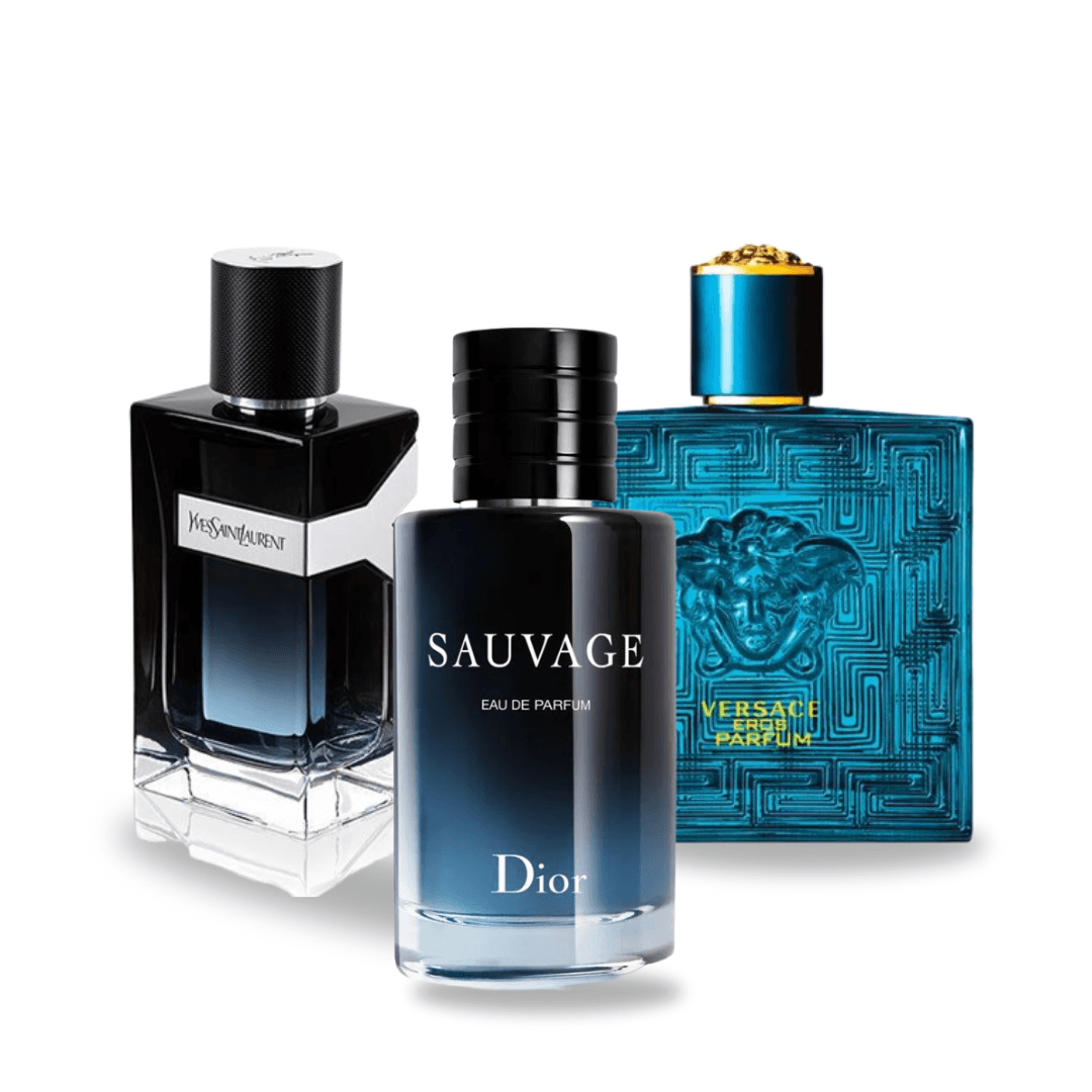 Pack de 3 parfums : DIOR SAUVAGE, Y MEN & VERSACE EROS – 100 ml