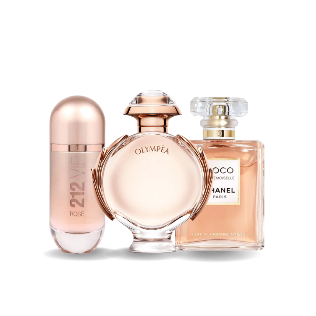 Pack de 3 parfums : 212 VIP ROSÉ, OLYMPÉA & COCO MADEMOISELLE – 100 ml