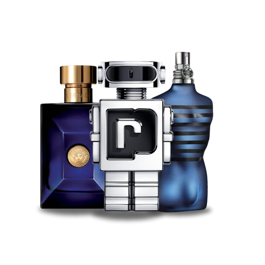 Pack de 3 parfums : Versace DYLAN BLUE, Paco Rabanne PHANTOM & Jean Paul Gaultier ULTRA MALE (Eau de Parfum) – 100 ml