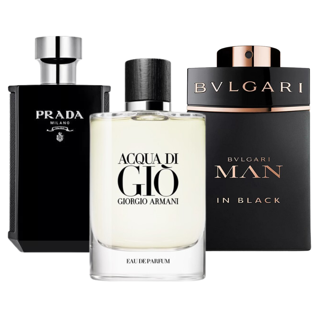 Pack de 3 parfums : BVLGARI IN BLACK, ACQUA DI GIÒ & L'HOMME PRADA INTENSE - 100 ml