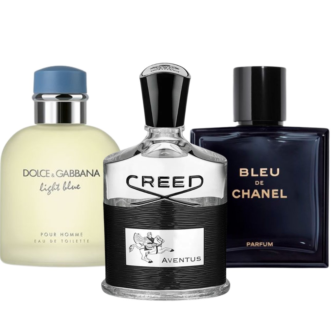 Pack de 3 parfums : BLEU DE CHANEL, CREED AVENTUS & LIGHT BLUE POUR HOMME – 100 ml